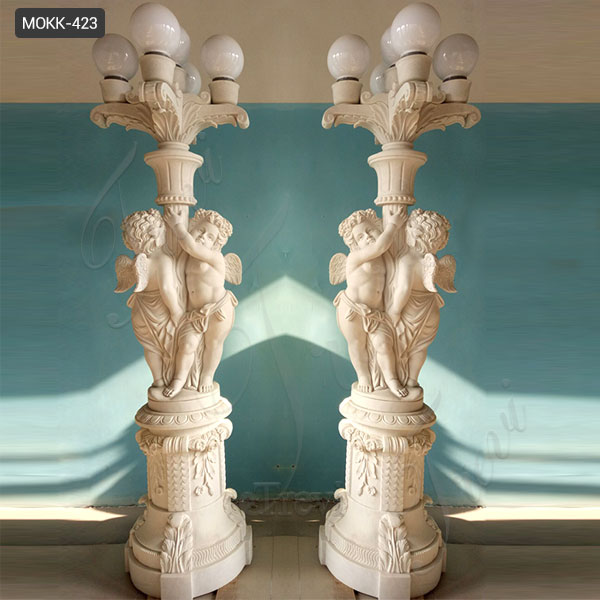 Marble Angel Statues with the Lamps