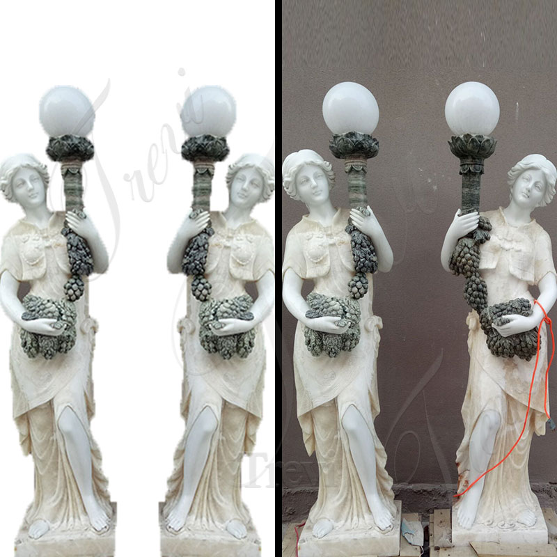 Outdoor decoration marble lady lamp statue for sale
