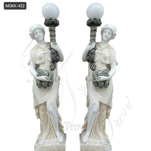 Outdoor decoration marble lady lamp statue