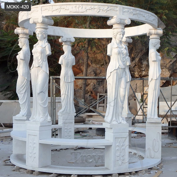 1 White Marble Gazebo with Carving Figure Sculpture