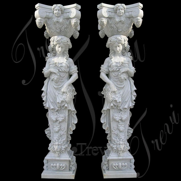 Outdoor Decorative Lady Statue Marble Columns Roman Stone Pillars for Sale MOKK-170