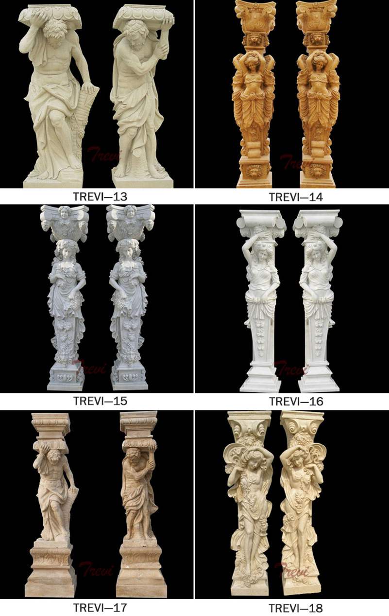 Hand Carved Female Marble Front Porch Columns with Stone for Sales