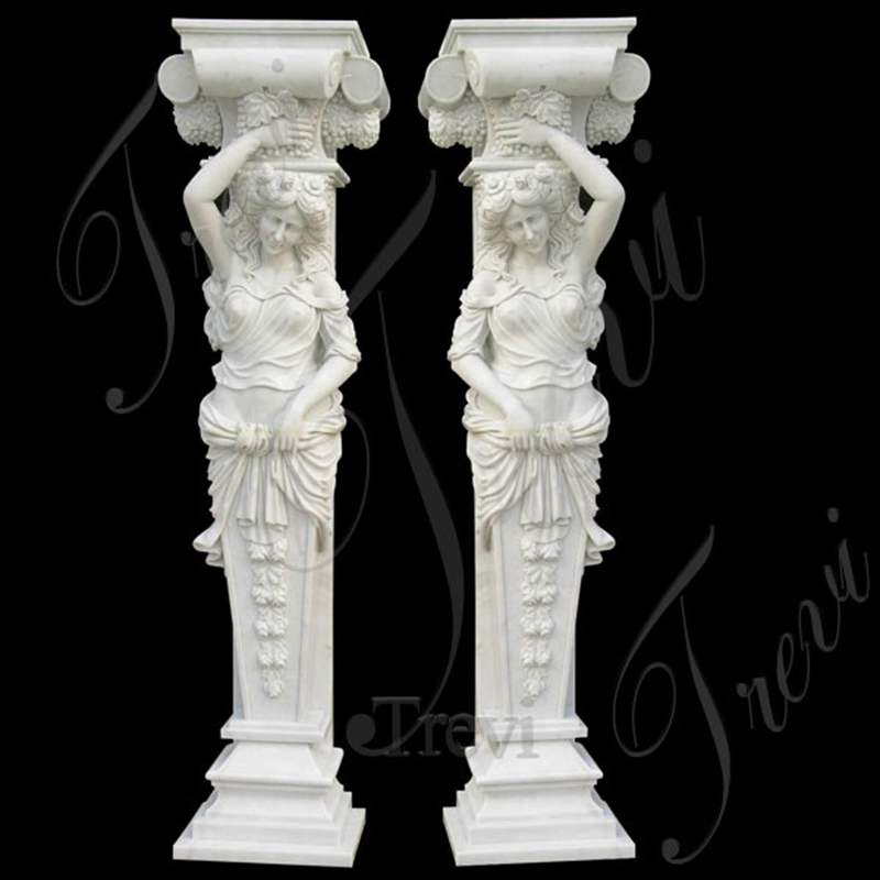 Hand Carved Female Marble Front Porch Columns with Stone