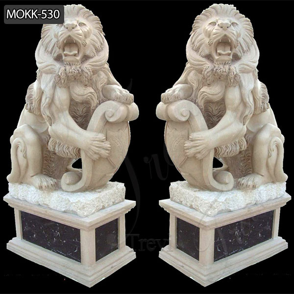 Hand Carved Marble Guardian Lion Statues Garden Ornament Animals