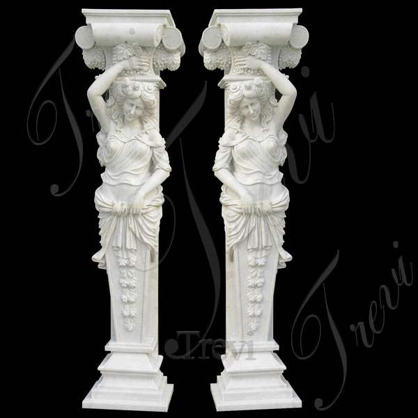 Hand Carved Female Marble Front Porch Columns with Stone for Sale MOKK-161
