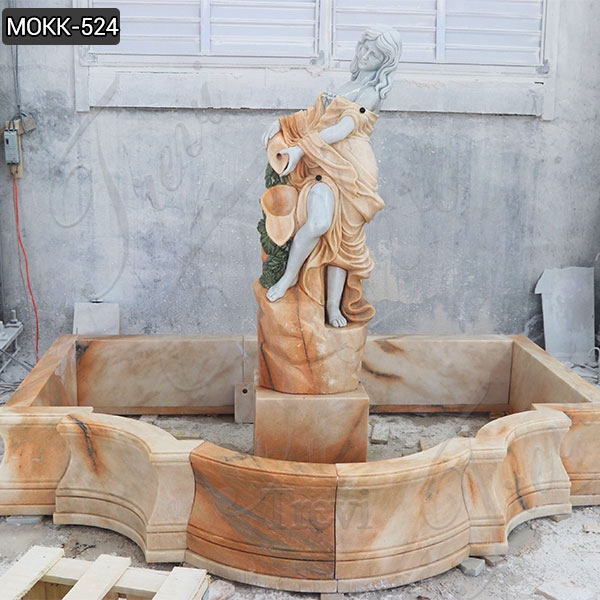 Natural Beige Stone Water Fountain with Female Statue Design