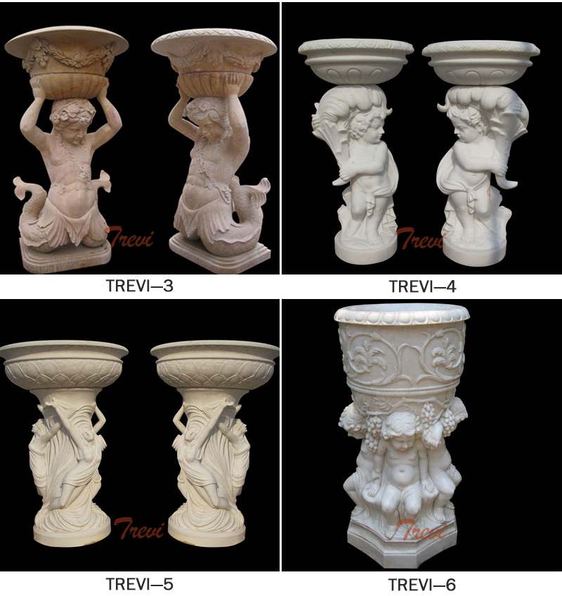 Outdoor Carved Figures Beige Marble Flower Pots for sale