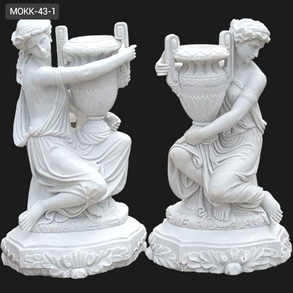 Outdoor Garden Decoration White Marble Carved Statue Planters