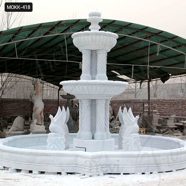 Outdoor Two Tiered Garden Simple Marble Fountain with Animals Statue for Sale