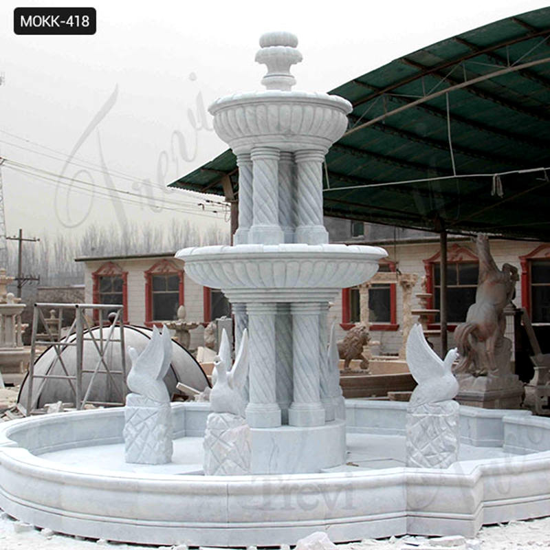 Outdoor Two Tiered Garden Simple Marble Fountain with Animals Statue for Sales