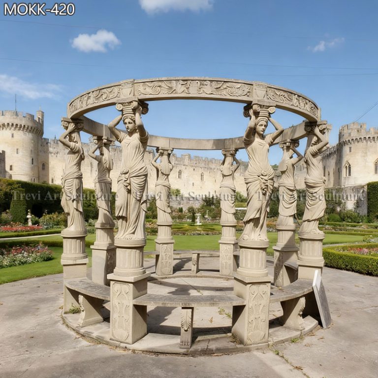 sandstone gazebo with female statue for sale