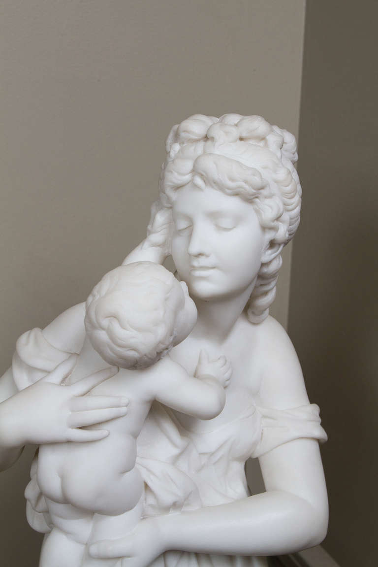 White Marble Belle with Baby Statue for sale