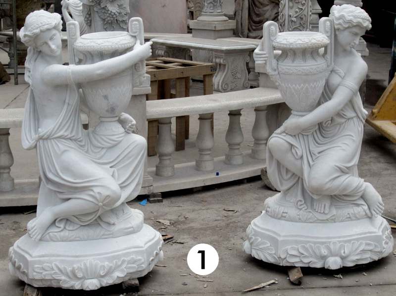 White Marble Carved Statue Planters for sale