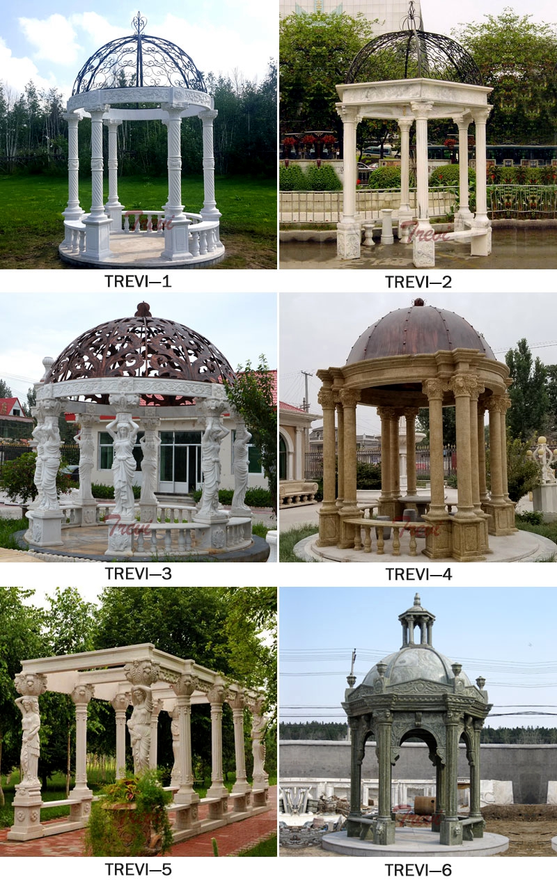 White Marble Gazebo with Carving Figure Sculpture