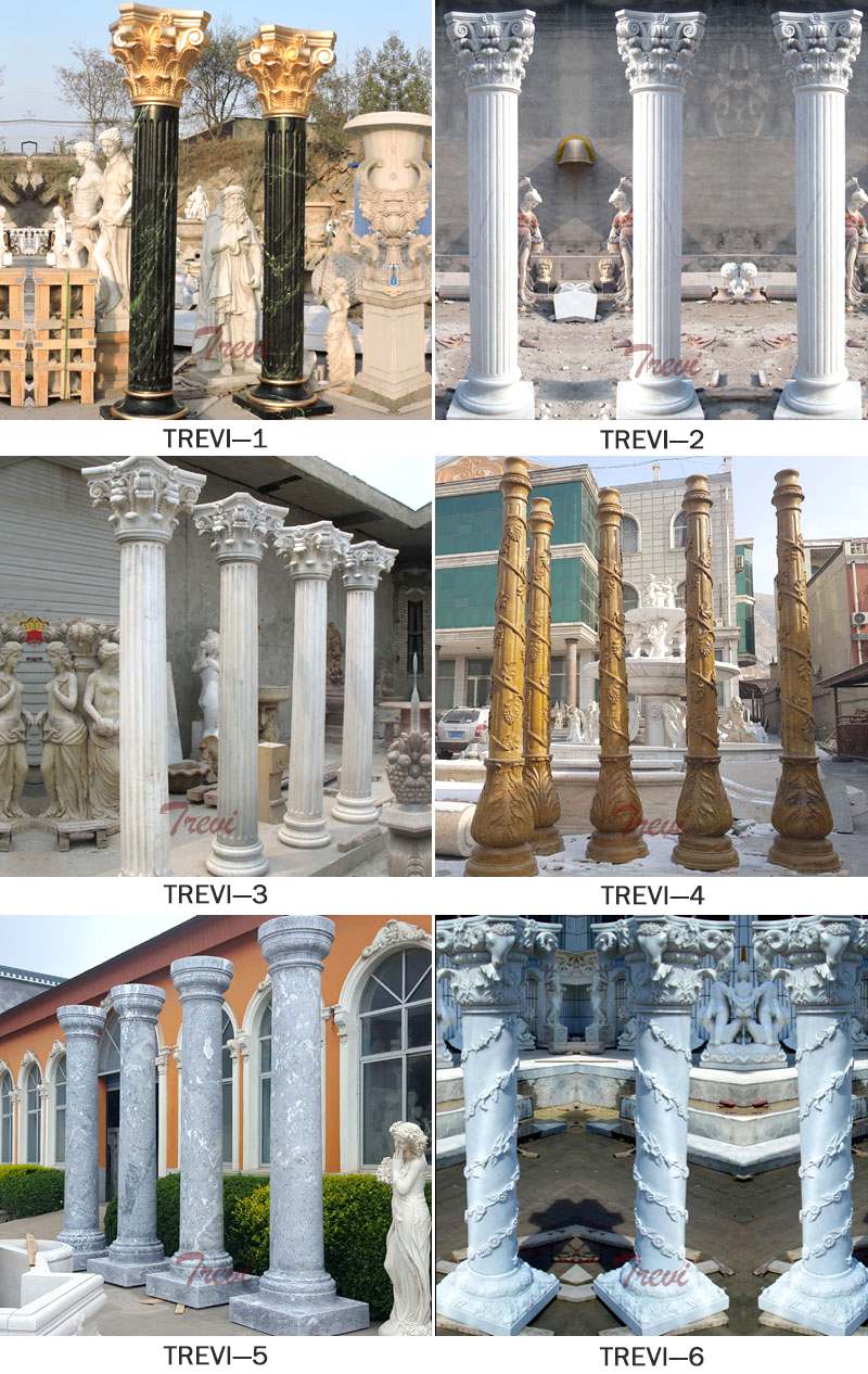 Beige Marble Exterior House Pillars Carved Female Design