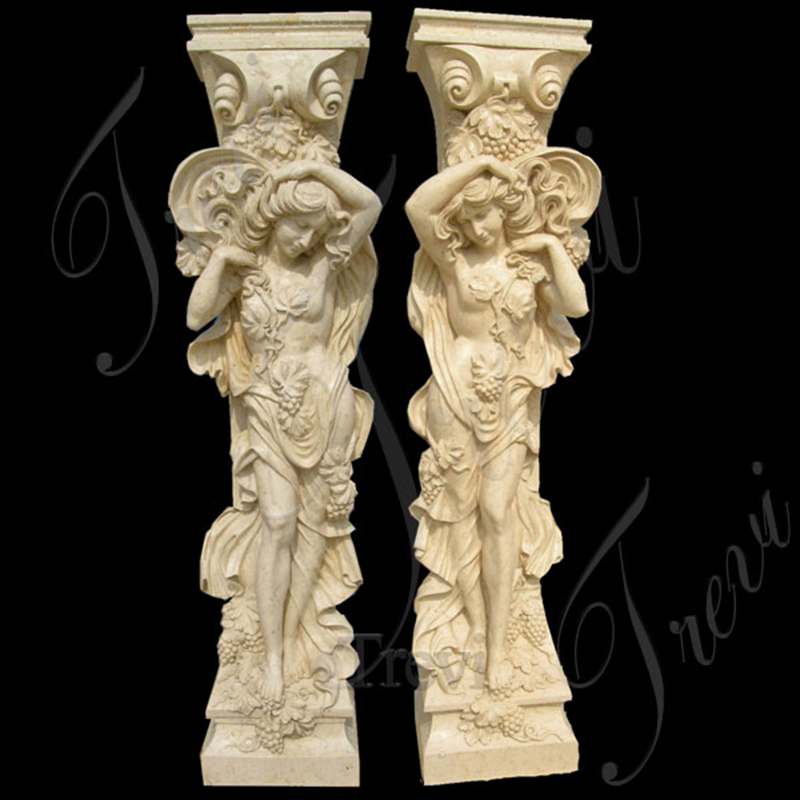 Classic Large Marble Roman Column with Figure Statue Design