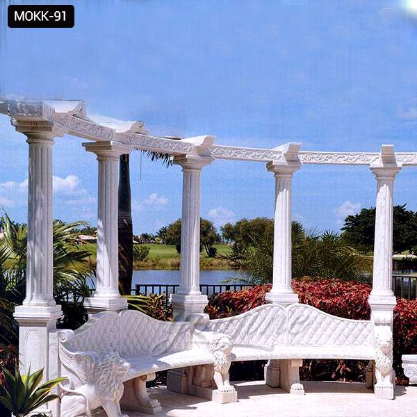 Hand Carved Marble Stone Garden Pavilion with Round Columns MOKK-91