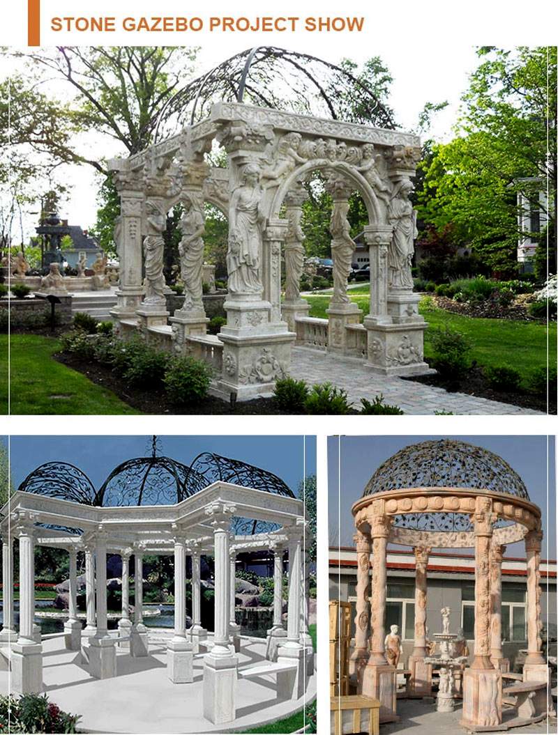 Hand Carved Marble Stone Garden Pavilion with Round Columns