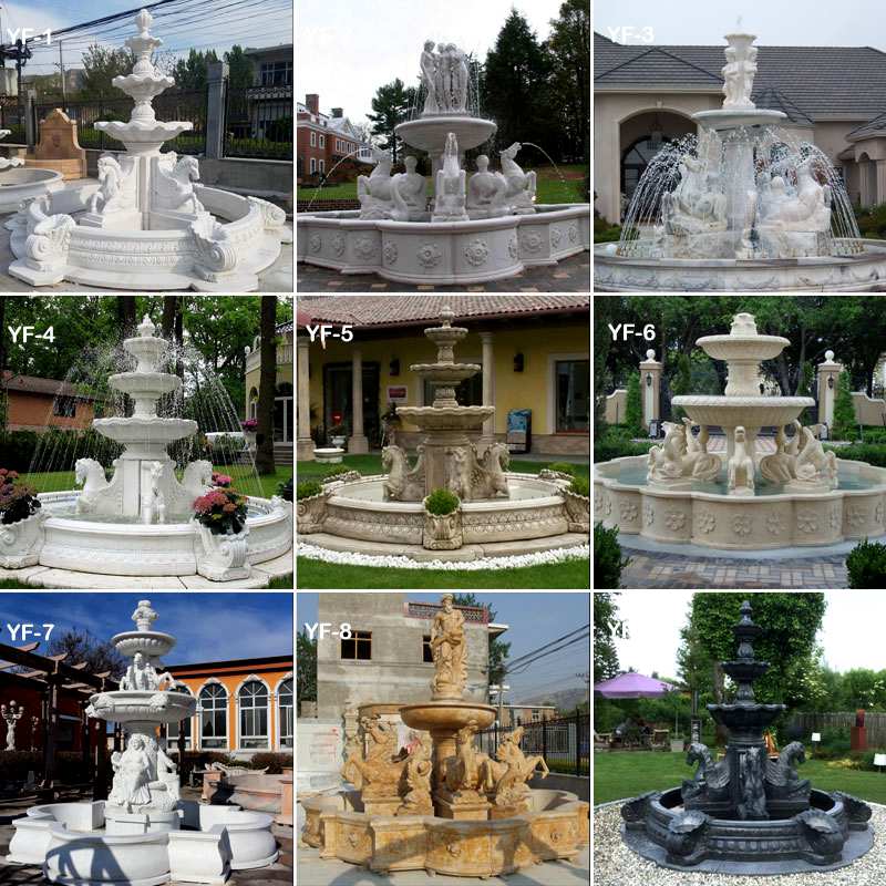 Hand Carved White Marble Fountain with St Michael and Horse Statue