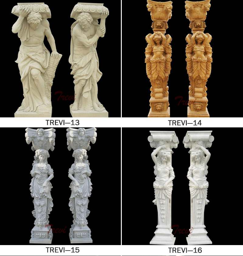 Large Marble Roman Column with Figure Statue Design