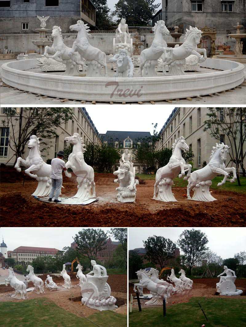 Luxury Marble Garden Decoration Fountain with Figure and Horse Statues