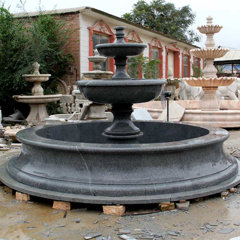 Outdoor high quality black small life size two tiered garden fountain hand carved marble fountain for sale