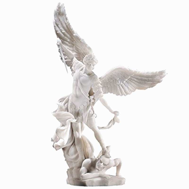 custom made outdoor pure white marble fountain with saint micheal statue for sales