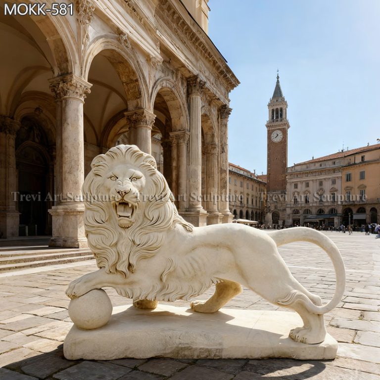 antique beige walking lion statues