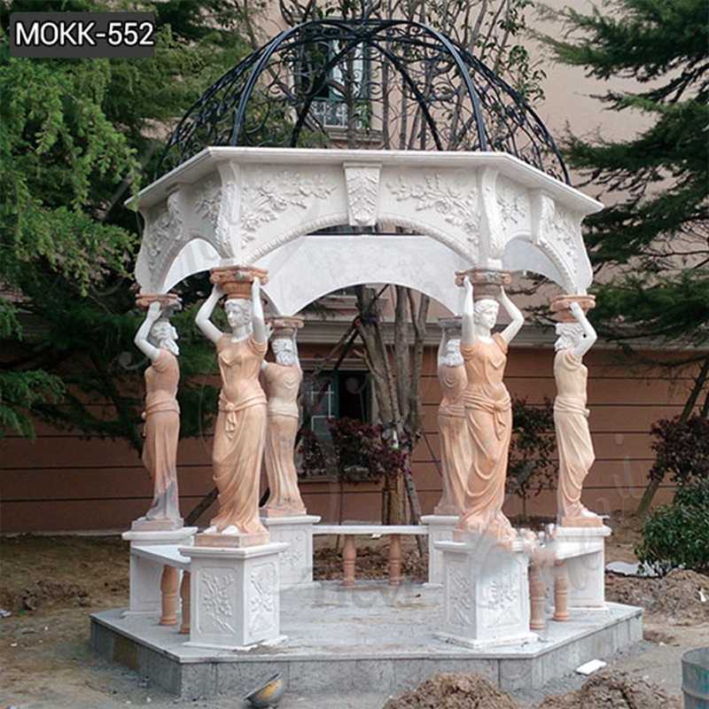 Garden Marble Gazebo with Carving Stone Statues Outdoor Design on Sale