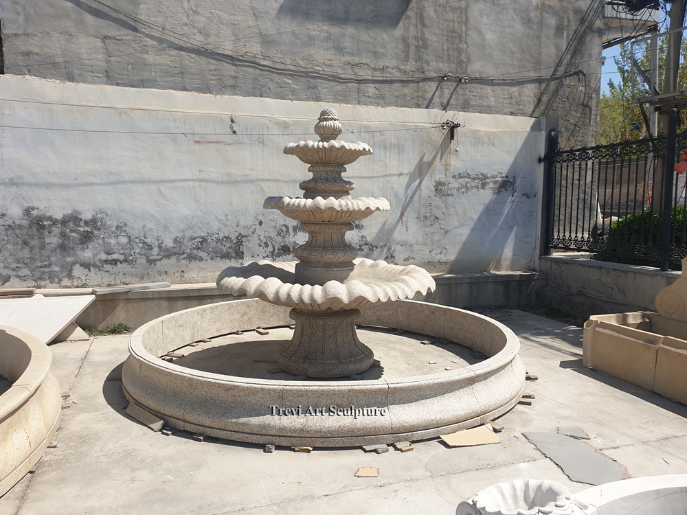 garden marble fountain with round pool basin