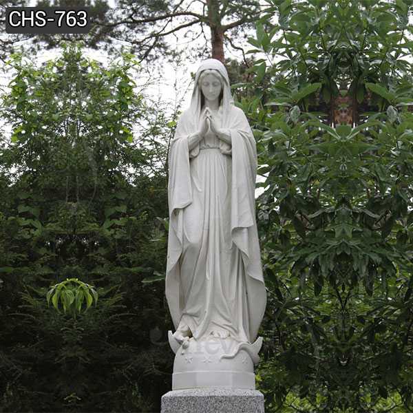 Hand Carved White Marble Virgin Mary Statue for School Decor