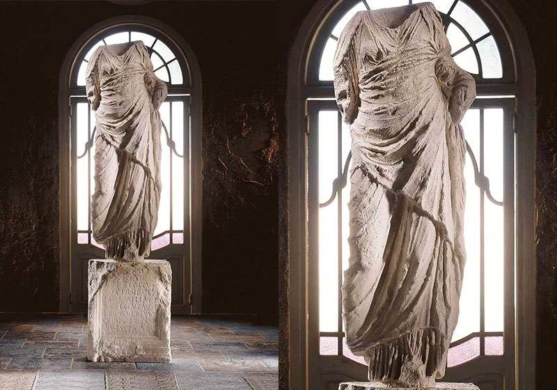 Large Marble Draped Torso of Goddess Statue Venus