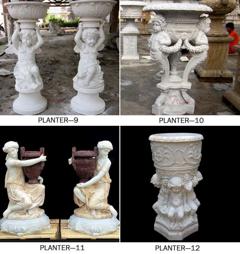 Large White Marble Flower Pots with Deep Basin from China Factory
