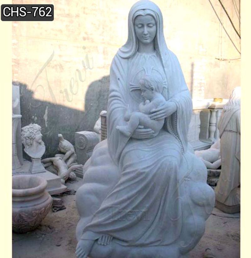 Life Size Marble Virgin Mary and Baby Jesus Statue for Sale