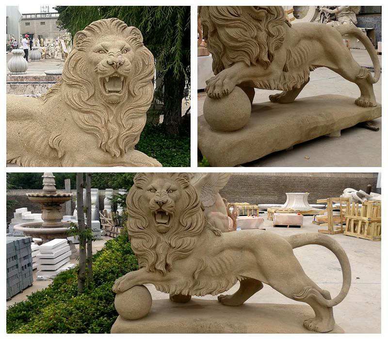 Marble Guardian Lion Statues with A Ball for sale