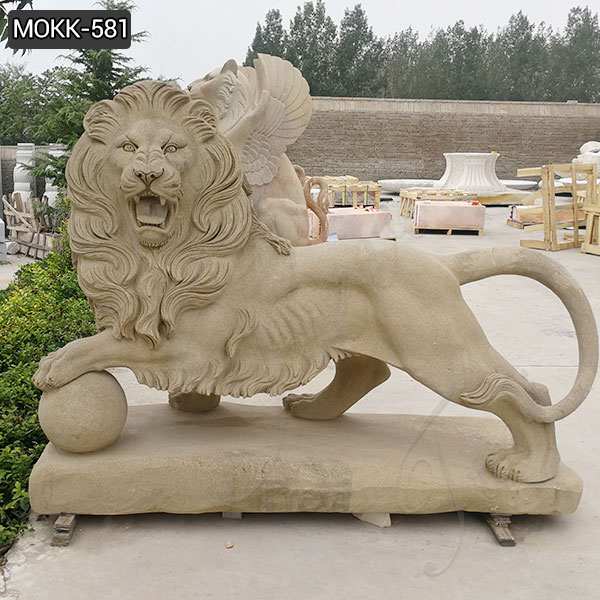 Outdoor Marble Guardian Lion Statues with A Ball for sale