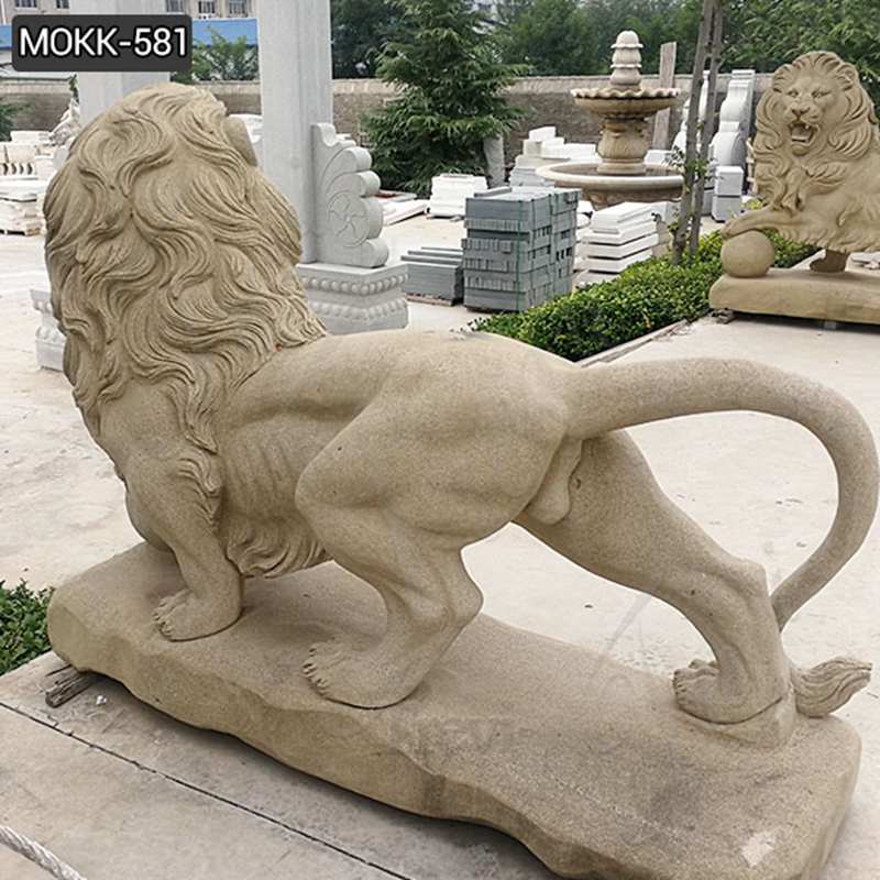 Outdoor Marble Guardian Lion Statues with A Ball