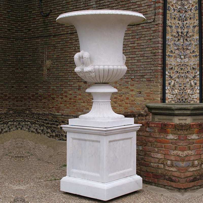 factory direct supply outside tall patio white marble planter for sale for garden decor on stock