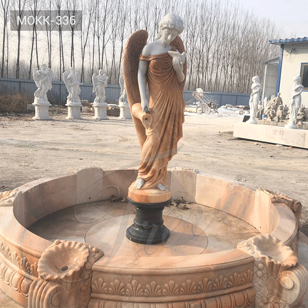Custom Made Outdoor Marble Fountain with Angle Statue Supplier