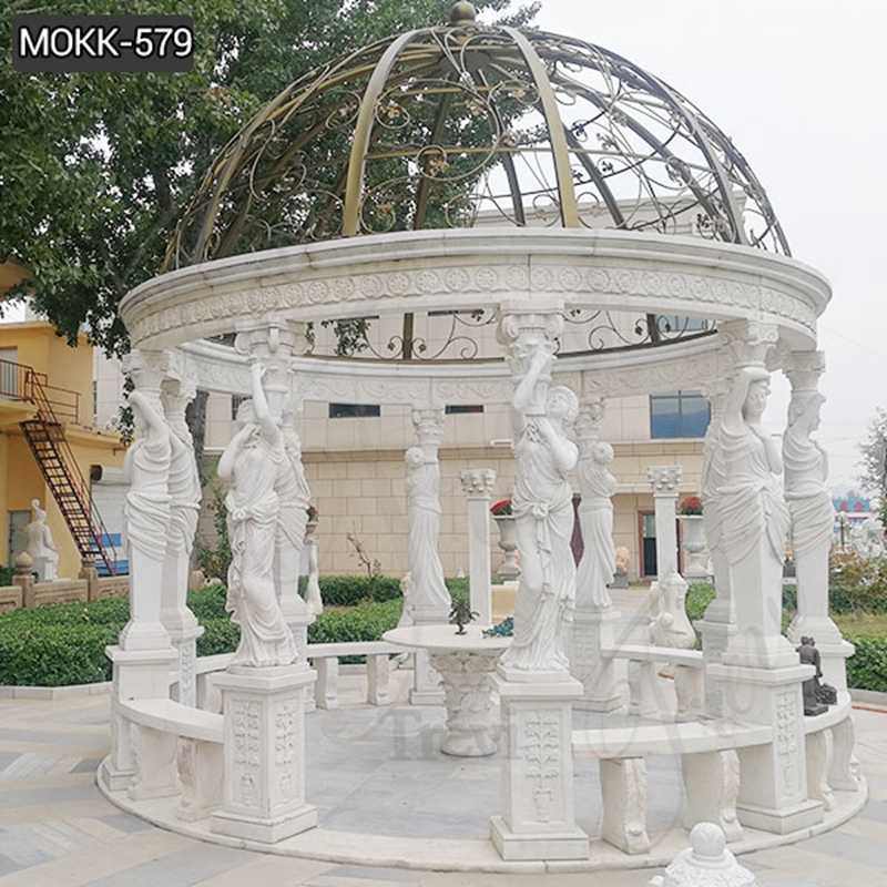 Custom Made Outdoor Large White Marble Column Gazebo