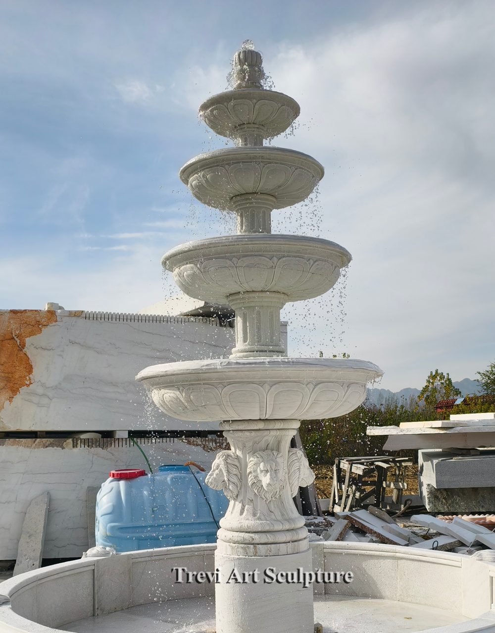 four tier outdoor marble fountain details