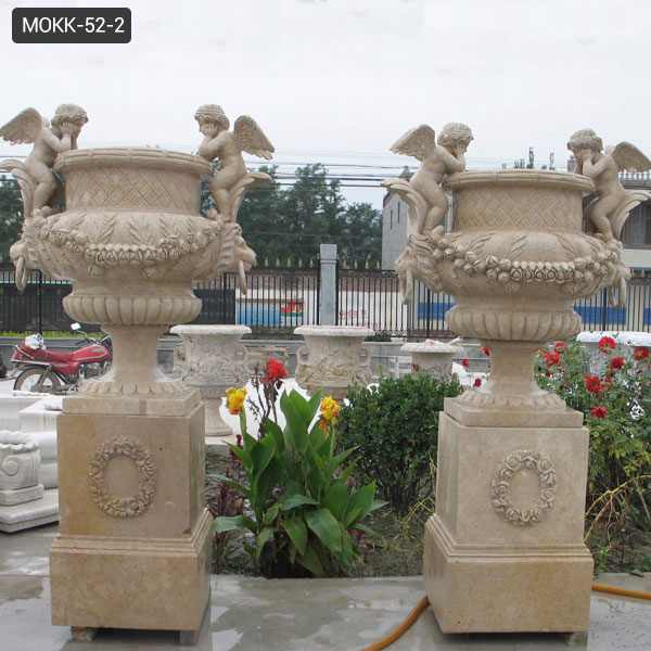 Outdoor Large Marble Plant Flower Pots with Angel Statue Supplier