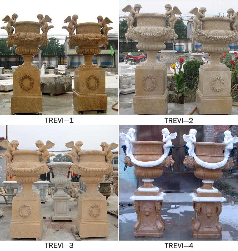 Outdoor Large Marble Plant Flower Pots with Angel Statue