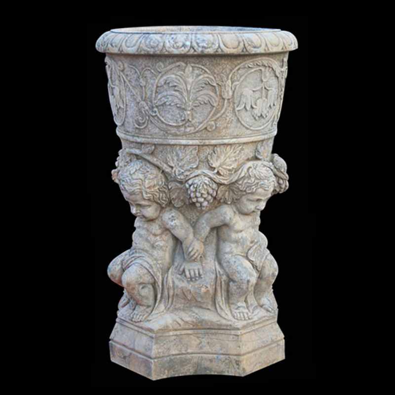 white marble flower pot decorative plant pots with luxury child figure designs round basin for sales