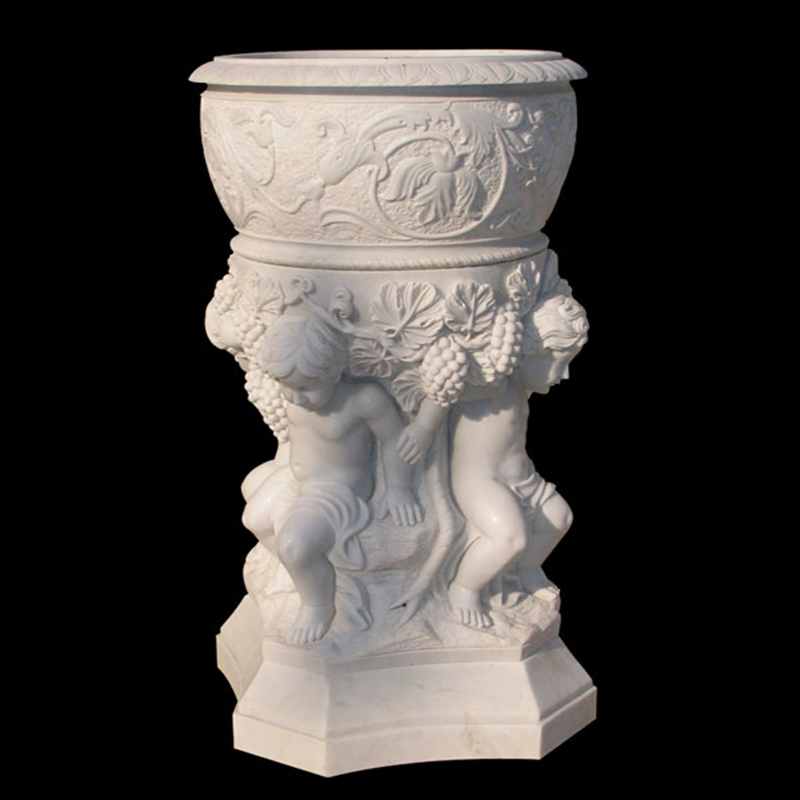 white marble flower pot decorative plant pots with luxury child figures designs round basin for sale