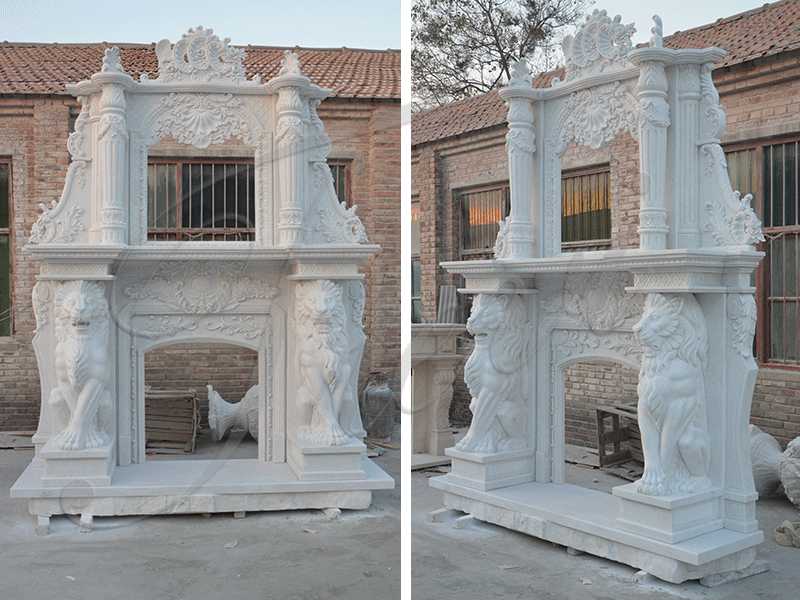 Adornment Hand Carved Double White Marble Fireplace