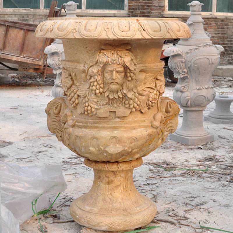 Antique Decorative Large Yellow Marble Flower Pot