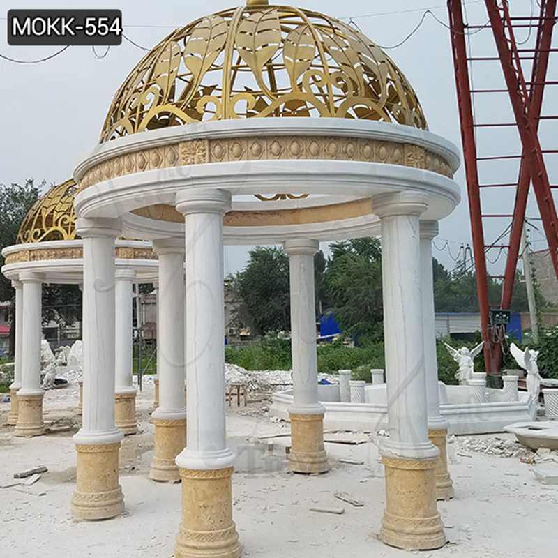 Beautiful Large White Marble Pillar Pavilion with Yellow Iron Top Supplier