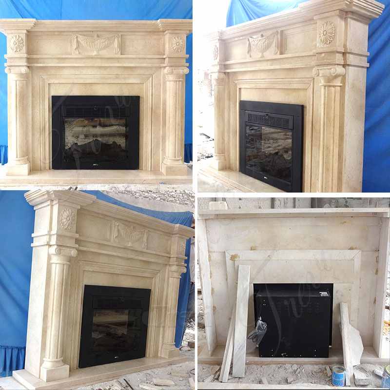 Decorative Beige Marble Fireplace Mantel