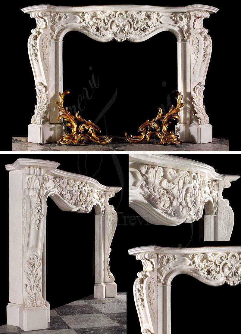 Exquisite Hand Carved White Marble French Fireplace Mantel